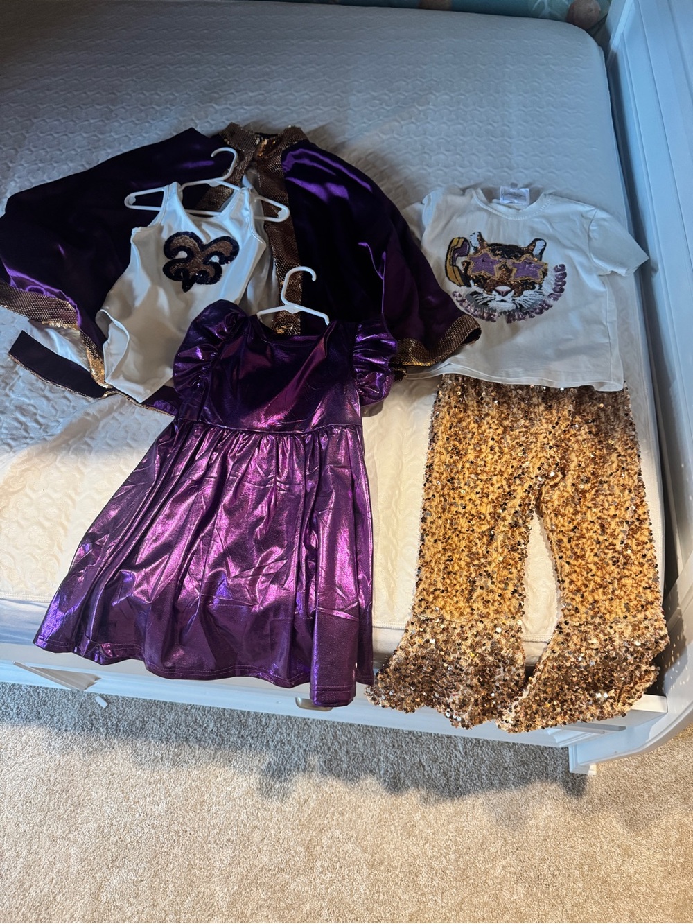 LSU Tailgate Pkg! Golden Girl + Glitter Tiger + Metallic Purple Outfits